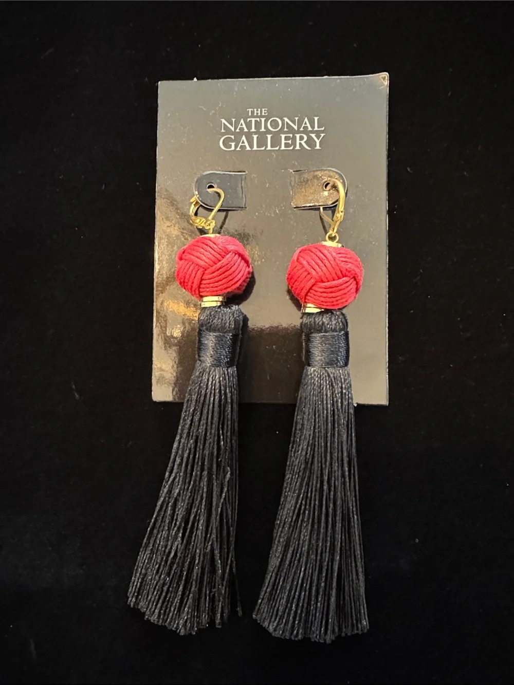 NWT The National Gallery Red and Black Tassel Drop Earrings